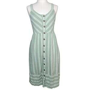 Universal Thread Womens Tank Midi Dress Sz S Green Stripe Button Front Boho